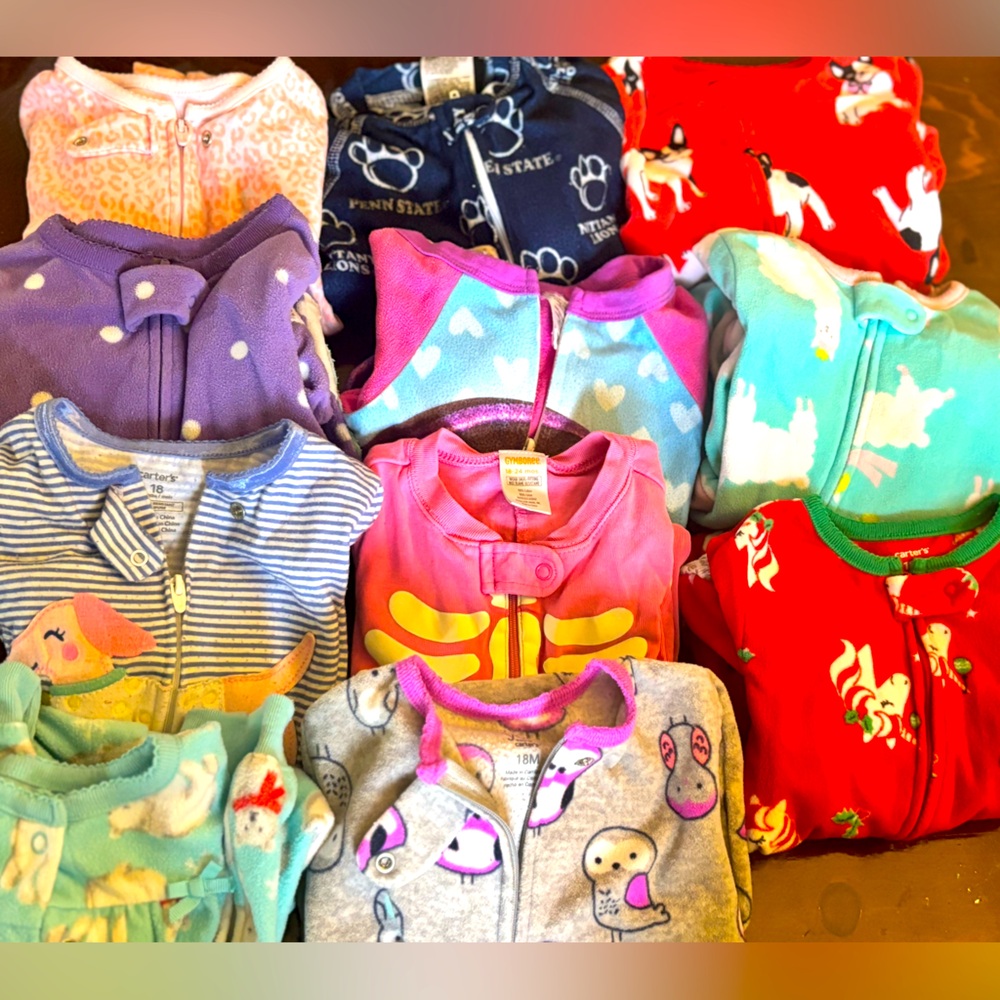 Lot of toddler footed pajamas l 18mo and 24mo | majority from Carters